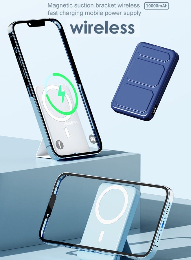 10000 mAh Foldable Magnetic Wireless Power Bank Portable Charger 22.5W Iight blue - Image 2